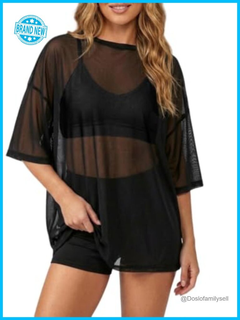 Oversized Sheer Mesh Short Sleeve Tee Cover Up Top